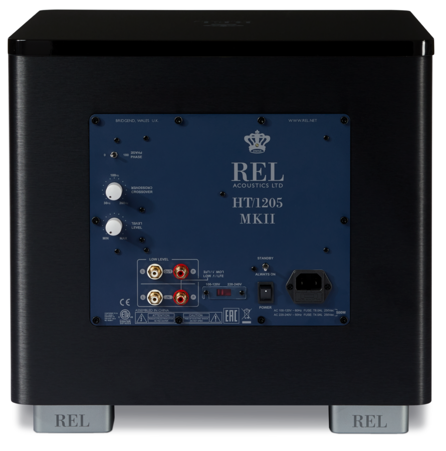 REL HT/1205 MKII active subwoofer, piano black (300 mm).